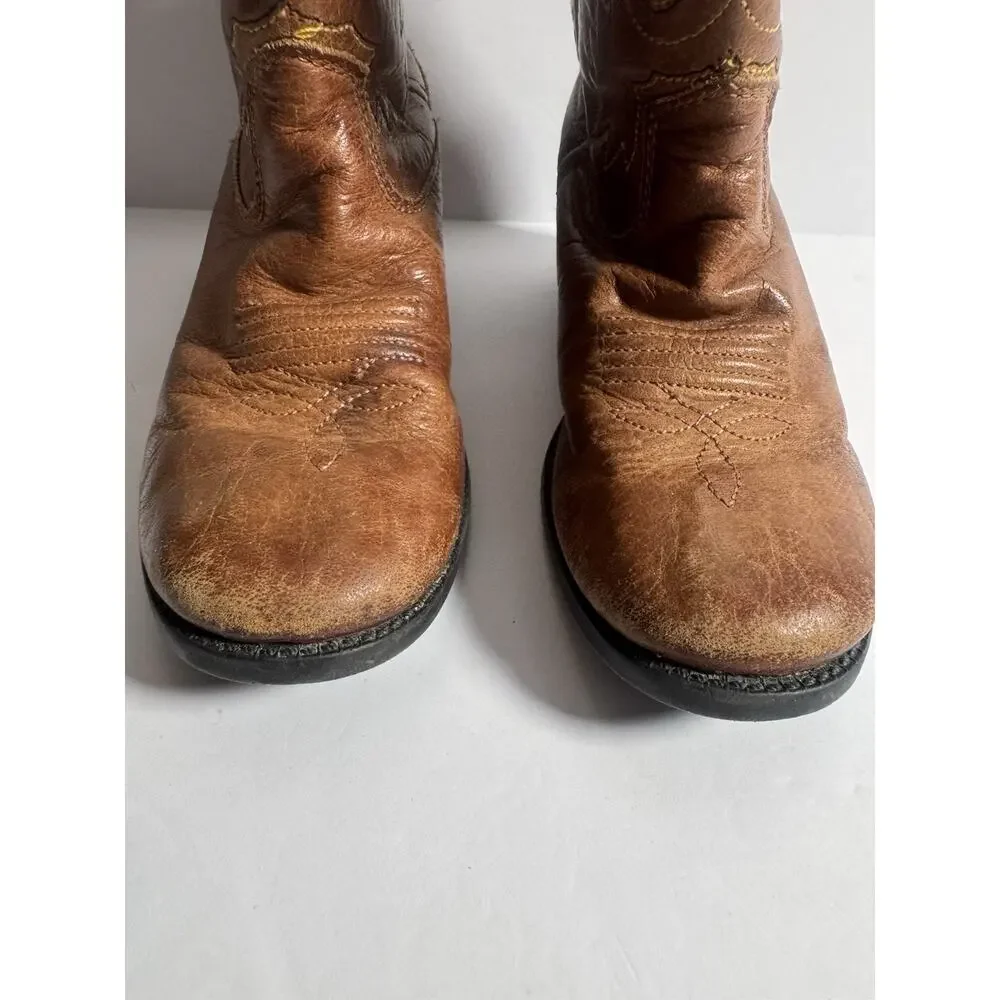 Old West Toddler Cowboy Boots Brown Leather Western Round Toe Size 9 Approx